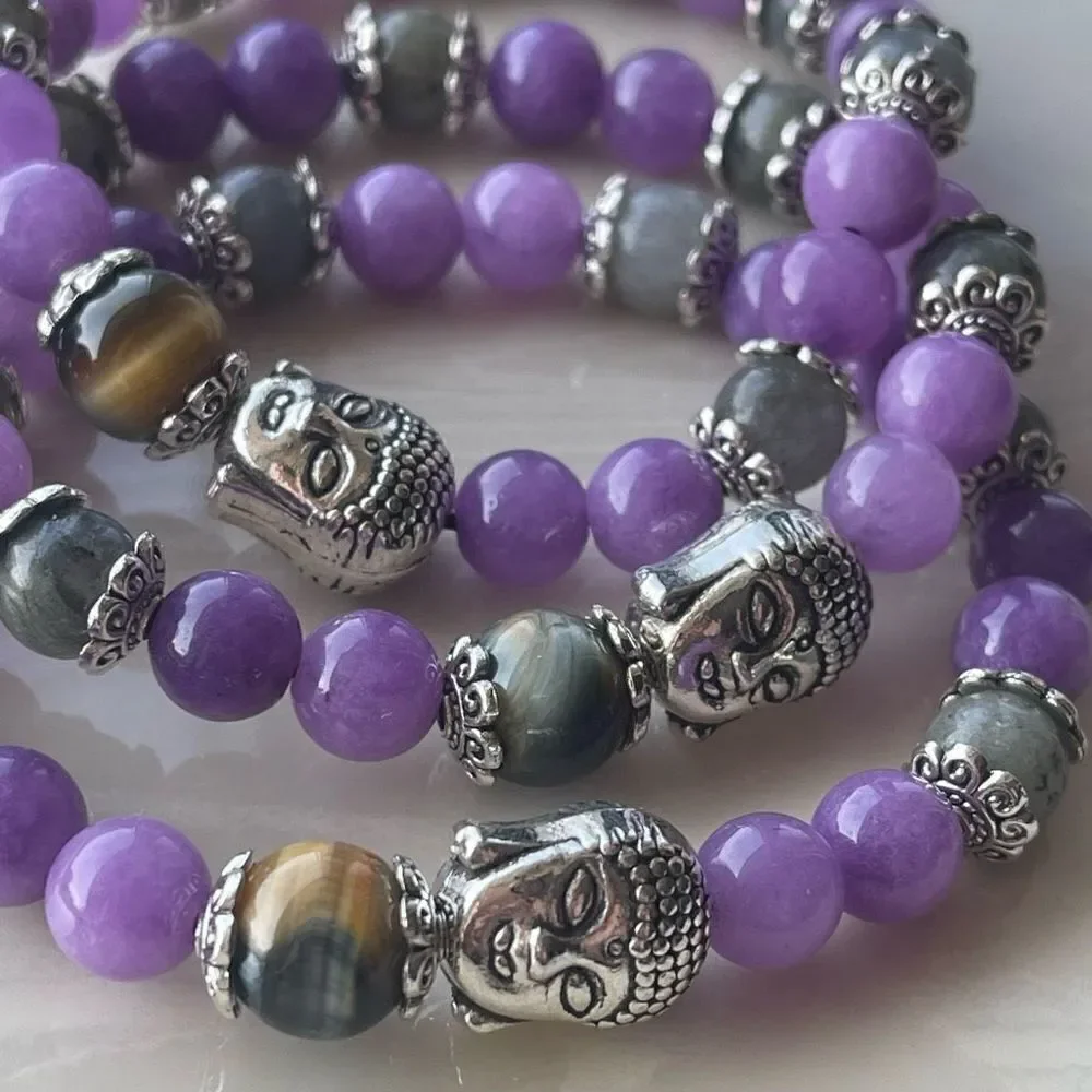 Dream tiger eye Buddha head labradorite kunzite ONE NEW stretch bracelet hand cr - Picture 4 of 11